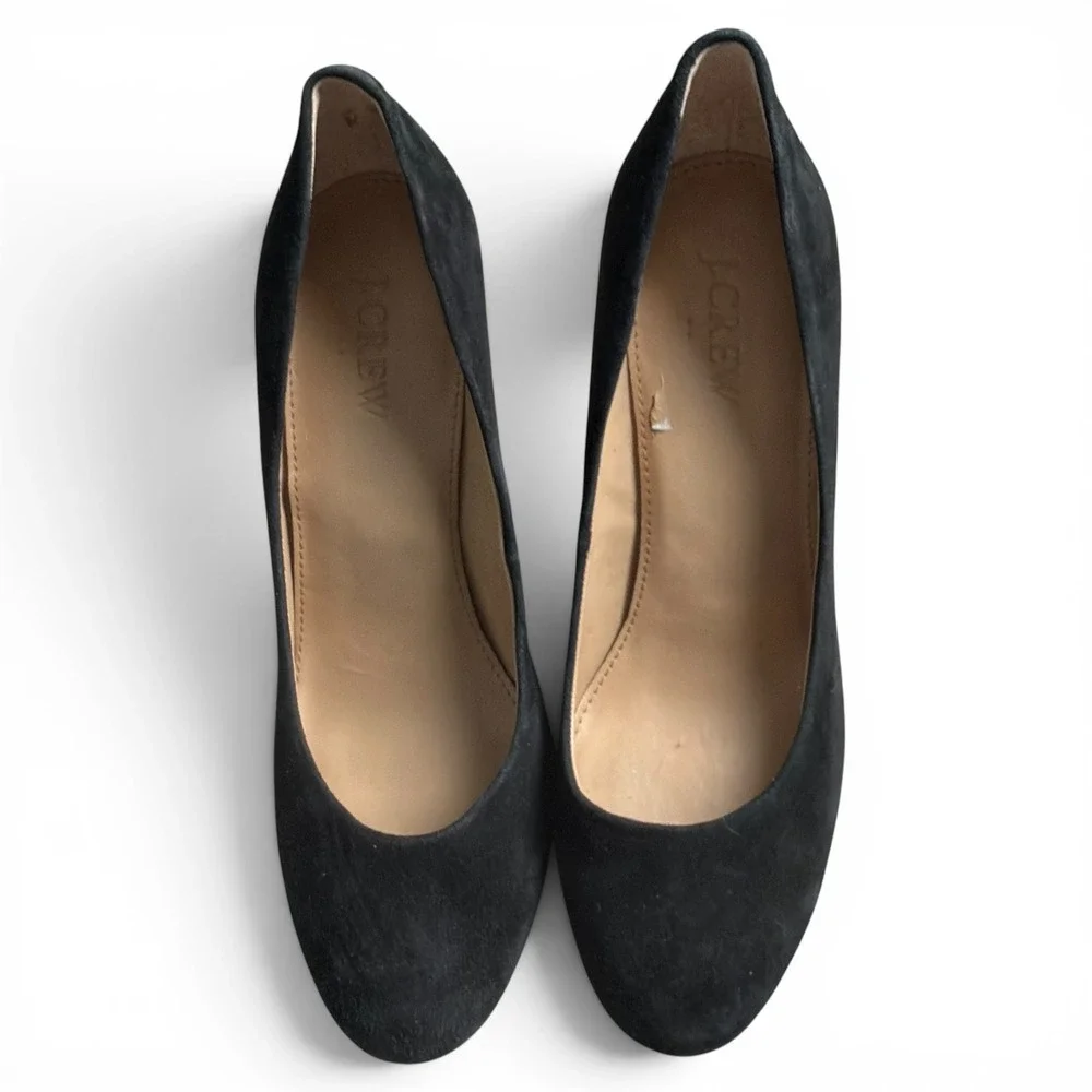 J.Crew Block Heel Pumps Black Suede Womens 8.5 Round Toe Classic Office Career